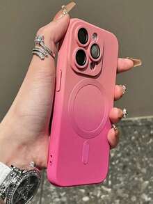 Luxury Gradient Pattern Magnetic Wireless Charge Wristaband Strap Phone Case Compatible With IPhone 11 12 13 14 15 16 Pro Max Plus Silicone Cover - Gradient Pink Rose Red - View 2