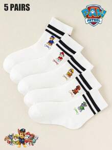 Paw Patrol 1/5 pares de calcetines de media caña para niños y niñas de todas las temporadas con diseño de Paw Patrol, calcetines estudiantiles con dibujos de huesos y nombres de perros, calcetines blancos, calcetines para niños, suaves, transpirables y antideslizantes, estilo lindo y casual, para uso diario, regalos, Pascua, verano