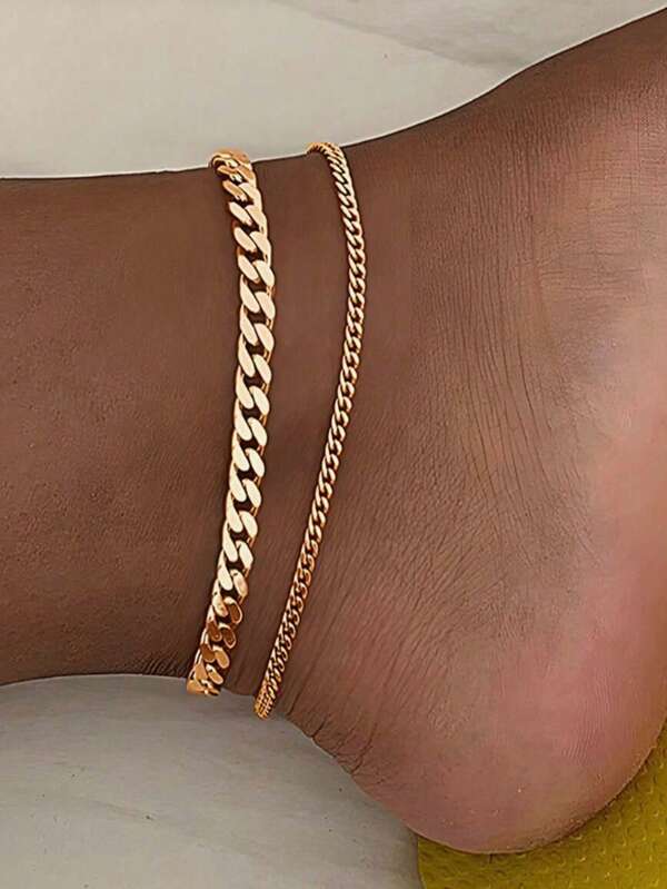 2 Pieces Of Stainless Steel Double-Layer Leg Chains - Simple And Unique Punk Style Leg Chains
