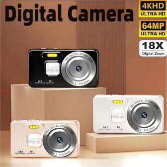 4K 高清数码相机，配备 18 倍数码变焦，适用于视频博客，2.8 英寸 IPS 可充电相机，支持 32G 存储卡，适用于摄影、视频录制和网络摄像头，适合感恩节、圣诞节和新年礼物