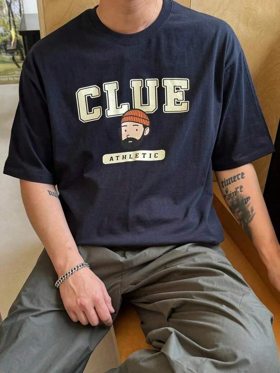 200g Cotton T-Shirt 2025 Men's New Short-Sleeved Cotton Vacation Pattern Short-Sleeved Crew Neck Matching Look