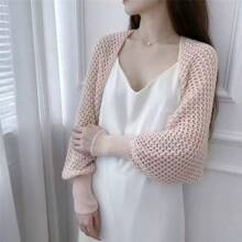 1pc Women Shawl Collar Crochet Hollow Out Knit Shoulder Cover-Up For Spring/Summer
