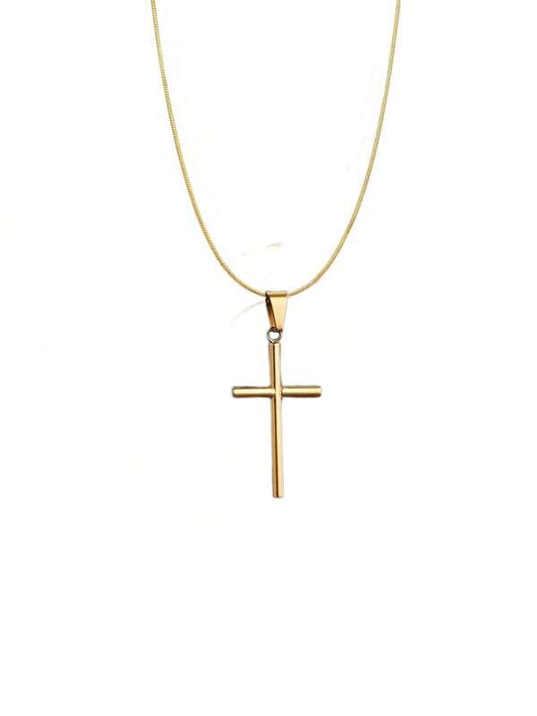 1pc French Fashionable Oil Pressure 3D Stainless Steel Cross Pendant Necklace