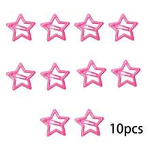 10 件迷你金属星形按扣发夹，女士/女孩发饰，适合日常使用 - 玫紅色 - 查看 9