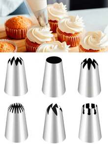 6 件/12 件超大尺寸蛋糕装饰糖霜裱花嘴，返校烘焙工具 - 銀色 - 查看 3