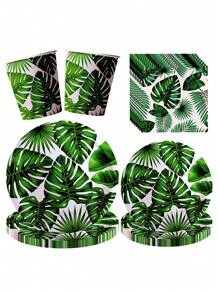 10 Stücke Hawaii Hawaiianisches Bankett Teller und Servietten Party Zubehör Tropisch Palmen Blatt Besteck Set Sommerthemen Party Dekorationen für Geburtstagsfeiern, Sommerstrand Partys, Hawaiianische Partys