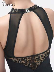 DonsGirl 一件式女式蕾丝刺绣背心，适合芭蕾舞、现代舞、古典舞和体操连体衣，性感女孩紧身衣 - 黑色 - 查看 10