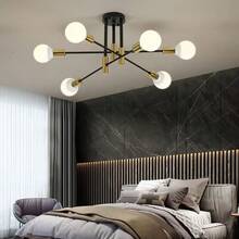 1 Modern  Chandelier 6-Light Industrial Ceiling Lights Fixture 22" Semi Flush Mount Ceiling Light With For Dining Room Bedroom Foyer Hallway Living Room - 6頭黑金吊燈不含燈炮 - 查看 3