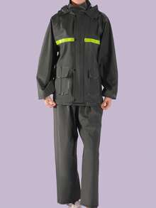 1 Set Heavyweight Raincoat & Pants Suit, Unisex Bike/Motorcycle/Electric Scooter Riding Reflective Waterproof Outfit - Army Green - View 14
