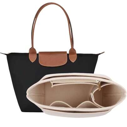 手提包收纳内胆，多口袋毛毡手提包收纳袋，带拉链、杯架和纽扣，返校必备