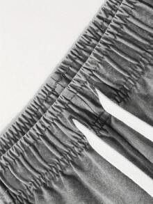 Men's Graphic Washed Shorts, Vintage Letter Print Casual Cotton Drawstring Shorts - 灰色 - 查看 4