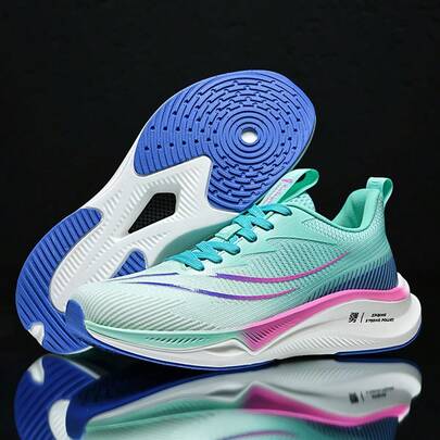 1 双绿色男女通用跑步鞋，透气耐磨公路跑步运动鞋，新款男女户外跑步鞋，学生成人，轻便减震回弹竞技鞋