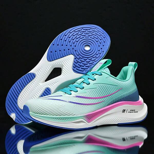 1 Pair Green Unisex Running Shoes, Breathable Wear-Resistant Road Running Sneakers, New Model Outdoor Running Shoes For Men And Women, Students And Adults, Lightweight Shock-Absorbing And Rebound Competitive Shoes