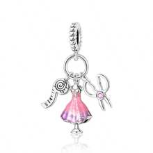 tiantianxue 1 Stück versilberte Tortenbesteck, Schere, Maßband, Kleid, Auto-Schlüssel 2-in-1 Anhänger, geeignet für Damen Armband/Fußkettchen/Halskette zum Selbermachen von Schmuck, Valentinstags Geschenk, modisches Accessoire für den Alltag