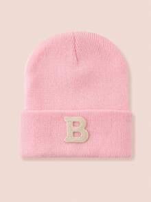1pc Kids 26-Letter Knitted Hat, Warm Beanie For Boys And Girls, Suitable For Outdoor, Daily Wear In Autumn/Winter - Pink - View 88