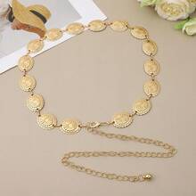 1 件女士银色椭圆形合金超长腰链，高端金属链带，百搭装饰，适合连衣裙、西装、汉服、时尚、欧美风格 - 銀色 - 查看 1