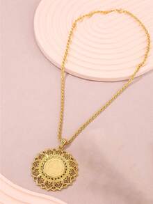 1pc Vintage Napoleon Coin Pattern Big Circular Pendant Necklace, Bridal Wedding Party Holiday Gift Neck Ornament - Necklace - View 14