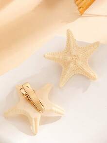 1pc/2pcs Summer Ocean Style Hair Clips, Beach Shell & Starfish Retro Fresh Sweet One-Piece Hairpin Barrette, Suitable For Daily Wear, Beach Vacation - Beige - View 6