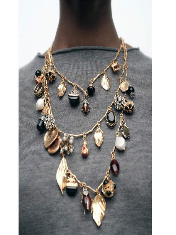 Set de 3 collares con colgantes vintage de insecto, hoja, corazón y geometría, joyería elegante y de moda para mujer, adecuado para regalos de fiesta y uso diario