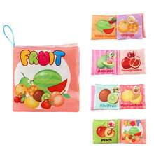 1本婴儿感官布书，婴儿布书早教玩具，带皱纹纸，4面8页英文迷你书动物水果农场布书