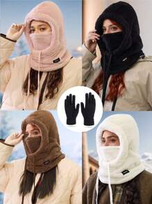 1 pieza Gorro de punto con bufanda y guantes, gorro con orejeras cálido y a prueba de viento para actividades al aire libre, uso casual, vacaciones, senderismo, esquí, accesorio de invierno, atuendos de invierno