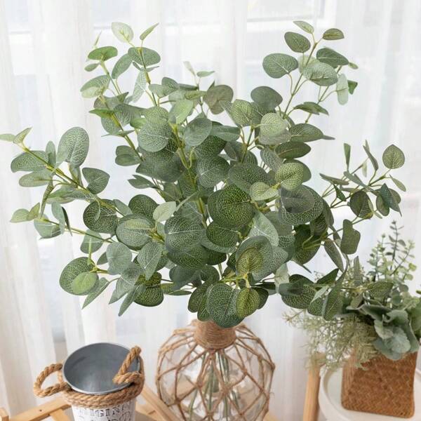 3pcs Artificial Flowers Set, Including Fake Eucalyptus, Coin Leaf, For Decoration Use; Suitable For Hotel, Living Room, Bedroom, Personal, Wedding, Plant Wall, Wall Decor, Outdoor Garden Decoration, DIY Flower Arrangement, Artificial Plants