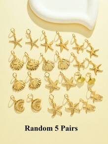 1 paire / 5 paires de boucles d'oreilles vintage en forme d'étoile de mer et de coquillage, plaquées or en acier inoxydable. Conviennent pour un port quotidien, une fête de plage, des vacances, un usage quotidien. Excellent cadeau pour les amis