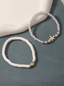 Set da 3 cavigliere estive alla moda con perline a forma di stella marina e conchiglia, versatili per uso quotidiano, spiaggia, feste, regalo