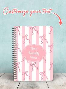 Custom Spiral Coil Notebooks, Personalized Sorority Notebooks, Pink Bow Spiral Notebooks, Life Journal Books, Personalized Text Notebooks, Back-To-School Gifts School Supplies, Back To School