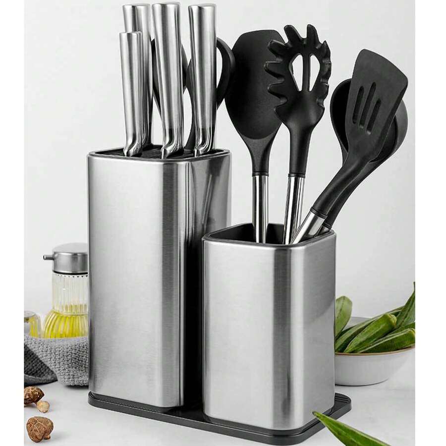 Messerhalter, Silberner 2-in-1-Messerblock, Messerhalter, Edelstahl-Messerhalter