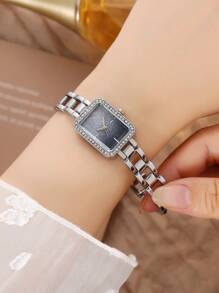 1 Stück Mode Damenuhr, Diamant Dekoriertes Uhrwerk Mit Quadratischem Zifferblatt Und Zartem Armband Aus Quarz