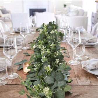 1/2pcs, Faux Eucalyptus Garland With White Flowers, 5.9FT/180cm Silvery Dollar Eucalyptus Leaves Gypsophila Garland, Artificial Greenery Vines For Wedding Party Mantle Table Runner Home Decor,Room Decor,Bathroom Decor, Offices Decor,Bedroom Decor Summer Decor