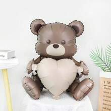 2 Peças Balões em Forma de Coração Abraçando Urso Marrom Fofo, Balões de Mylar de Urso Cartoon Fosco 3D Sentado-em Pé, Adequado para Decorações de Festa de Aniversário, Suprimentos de Festa em Casa