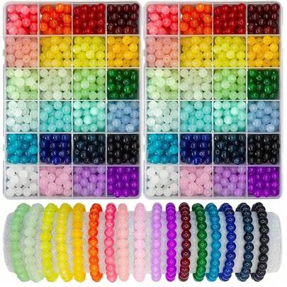 2 Boxes/Set Of Glass Beads For Jewelry Making, 24 Colors 8mm Crystal Beads Bracelet Making Kit, 2 Boxes Suitable For Beginners Round Bead Set