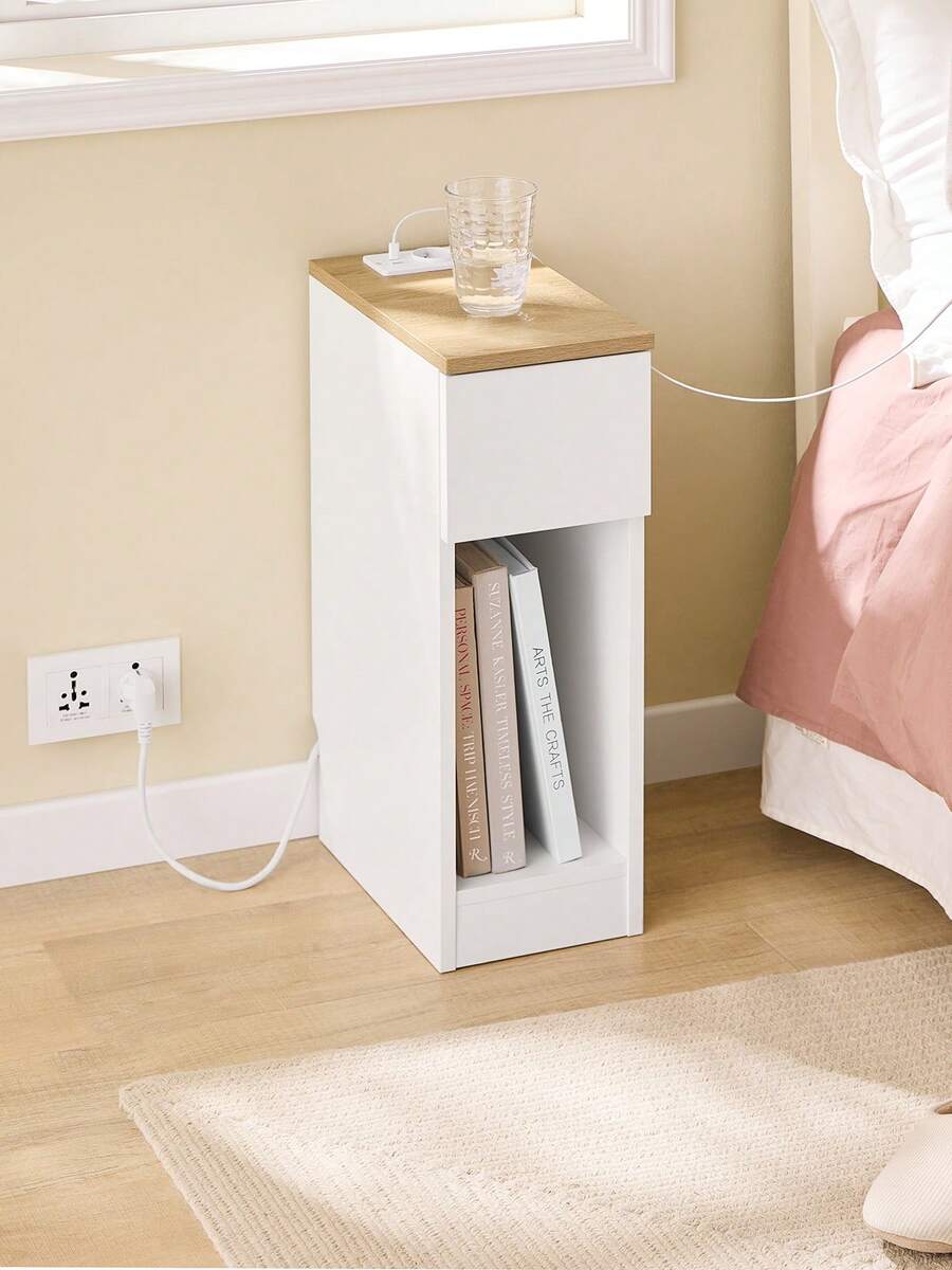 SoBuy Nattduksbord med låda för boxmadrass, soffbord, sidobord, smalt telefonbord, nattduksskåp, vit B x H x D ca: 20 x 60 x 35 cm FBT111-E-WN - Vit - Visa 1