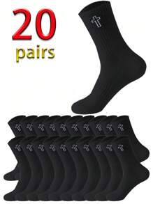 20/10/5/1 Pairs Men's Mid-Calf Socks, Elastic Soft Comfortable Breathable Socks, Suitable For Men & Women Daily Wear, Simple & Comfortable Unisex Mid-Calf Socks, Fall