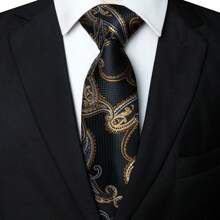 Juego de 5 piezas, corbata clásica de hombre con estampado de cachemira, corbata de tela de 1200 agujas con flor de anacardo, pañuelo de bolsillo, gemelos, clip de corbata y alfiler de solapa, adecuado para hombre en trabajo, negocios, formal, boda, casual y graduación