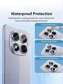 3 Pcs Full Coverage Tempered Glass Film Camera Lens Cover Protector Compatible With Redmi Note 14 13 Pro 4G 5G 12 Pro Plus Mi 14T 13T Pro Camera Screen Protector, Lens Protection Glass, Ultra HD, HD Transparent, Full Coverage - Clear - View 2