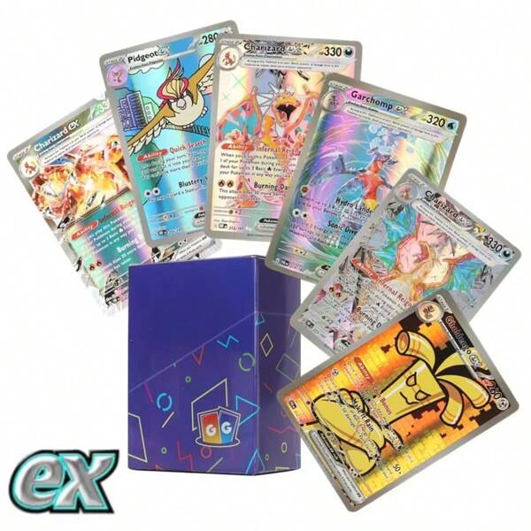 pokemon Neue Pokemon Karten, 100 Stücke EX Karten/Box, englisches Anime, glänzende Energie Kampf Spielkarten, Sammlerkarten-Geschenkset