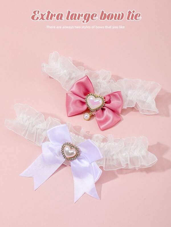 1pc New Cat & Dog Cute Collar, Pet Lace Sweet Cream Heart Bowknot Scarf Necklace, Accessories For Kitty Puppy