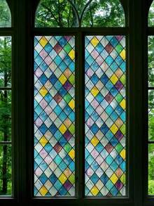 1 rollo de película de de patrón de colorido para ventana, transparente pero no se puede ver a través, para dormitorio, sala de estar, baño - Multicolor - Ver 6
