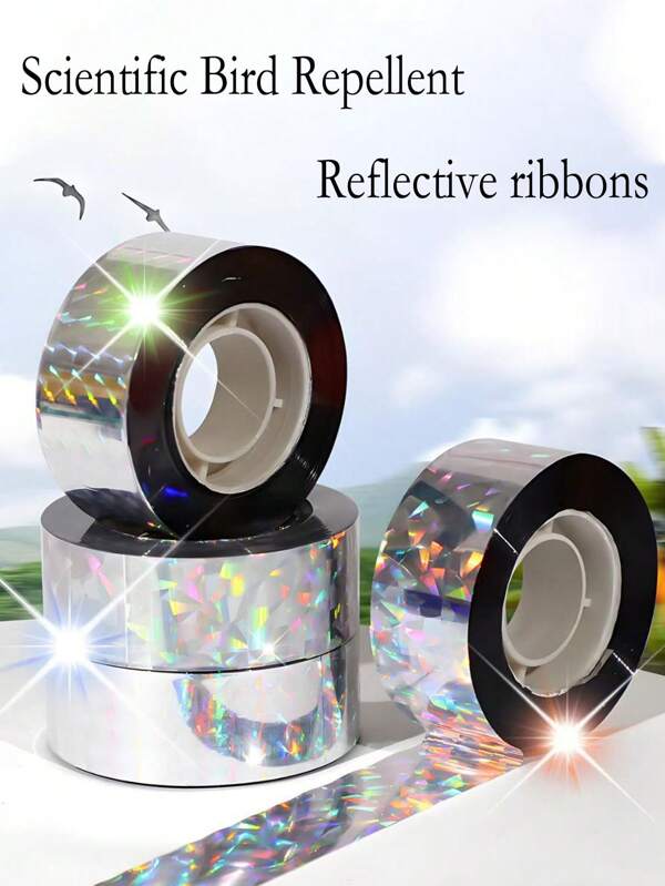 1 rouleau de ruban réfléchissant à double face répulsif pour les oiseaux (2,5 cm x 80 m), ruban laser holographique haute luminosité pour éloigner les oiseaux