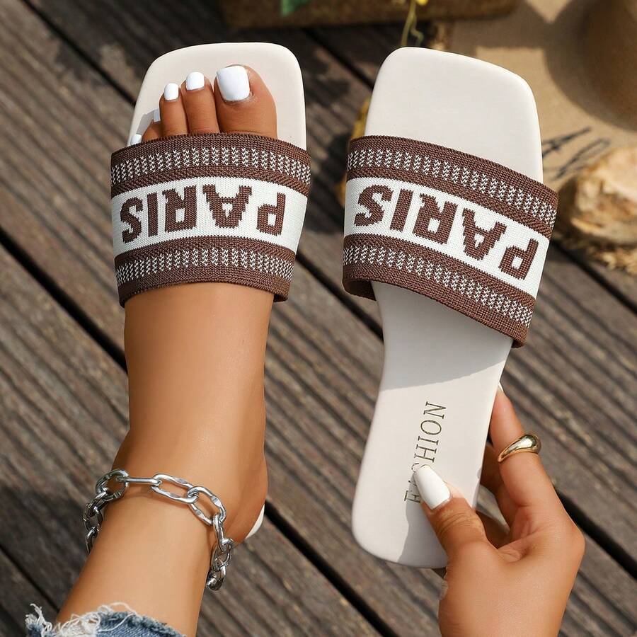 Women Flat Slippers, Knitted Flat Sandals, Casual Versatile Fashion - White - View 1