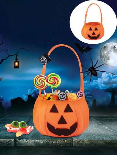万圣节南瓜糖果手提袋、带有邪恶尖眼南瓜元素的秋收装饰袋、礼品包装袋、万圣节派对讨糖袋、餐桌中心装饰、家居装饰、万圣节秋季装饰