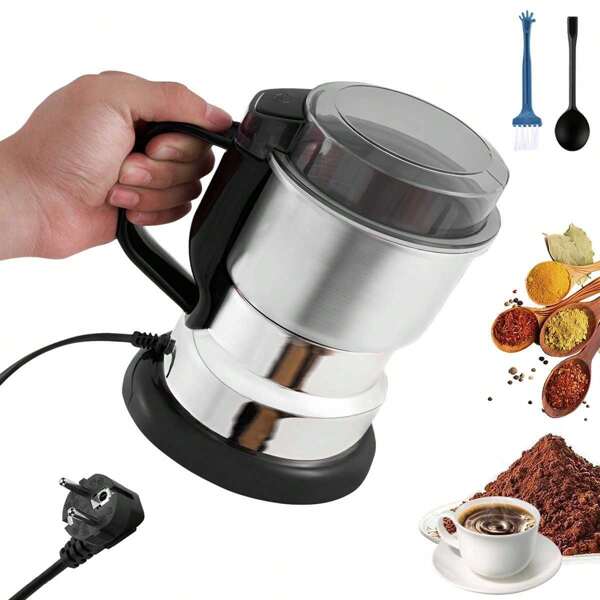 Mini Broyeur Électrique, Broyeur Alimentaire Domestique Ultra-Fin de 300 ml, Broyeur à Café, Broyeur d'Épices et de Poivre, Broyeur à Grains, Prise UE (Noir, Argent)
