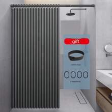 1 faltbarer Badezimmer Duschvorhang Set, grauer Vorhang aus hochtemperaturbeständigem, knitterfreiem Polyester, wasserdicht, schimmelresistent, mit Haken, maschinenwaschbar, modernes Design für den Schulanfang