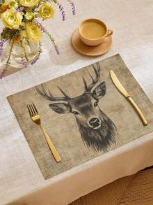 1pc/4pcs/6pcs Deer Portrait Embroidery Design On Burlap Placemat 30.48*45.72cm Washable Place Mats For Dining Room Table Kitchen Table Holiday Parties Home DecorIdeal Place Mat For Coffee Tables - Multicolor - View 6