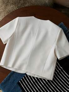 Women Plus Size Linen V-Neck Loose Casual Short Sleeve Jacket