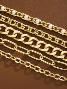 5PCS/4PCS Set Of Women's Simple Faux Pearls Gold-Tone Bracelets Perfect For Women's Casual And Daily Wear - Style 1 - View 7