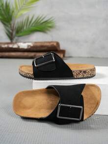 Damen Mode vielseitige Innen- und Außen Flach Sandalen, verstellbare Schnalle, dickere Sohle langanhaltend atmungsaktiv offene Zehen Hausschuhe für Frühling und Sommer